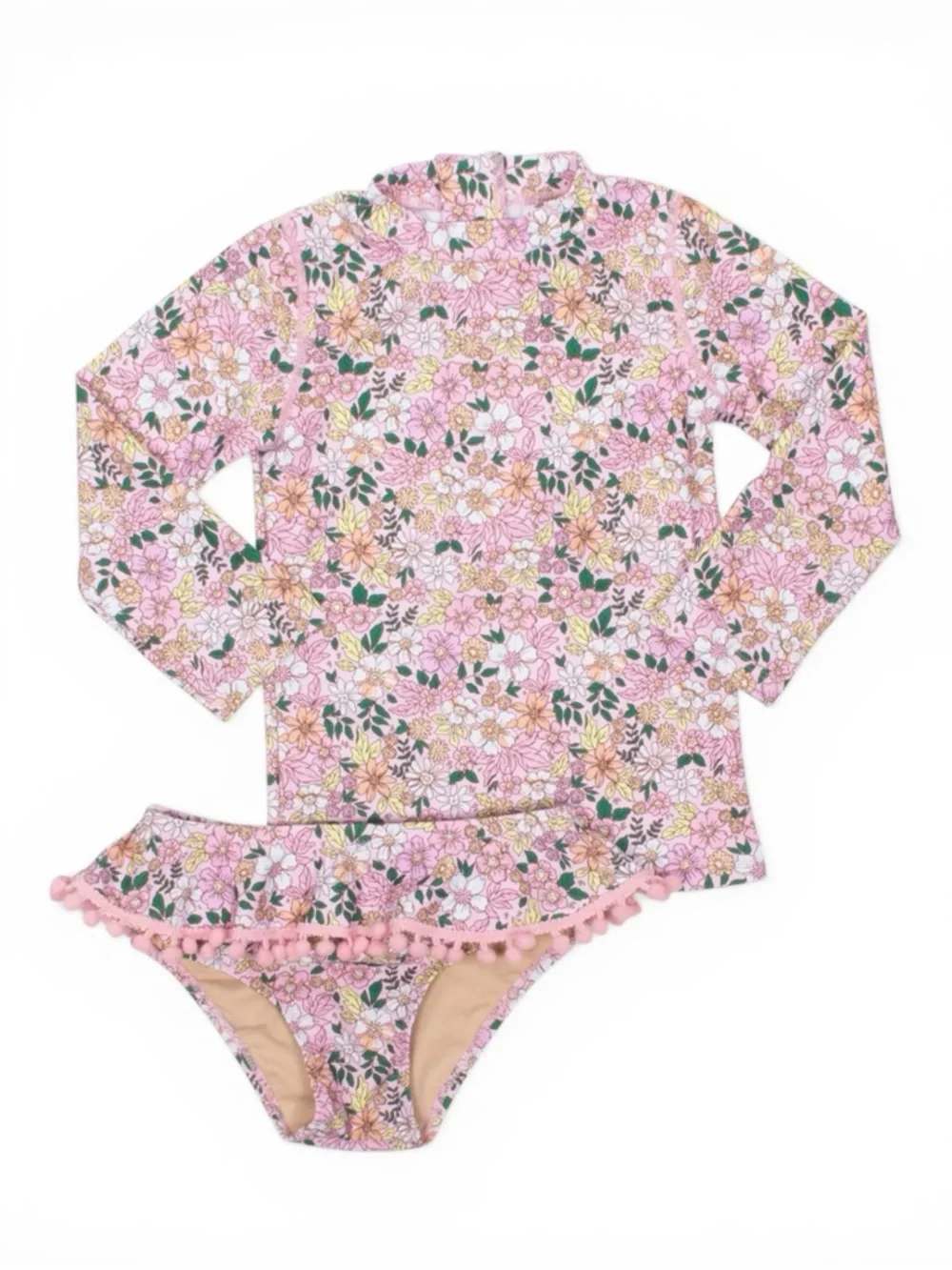 Shade Critters Rashguard Swim Set Size 6 Pink Floral Pom Trim UPF 50+